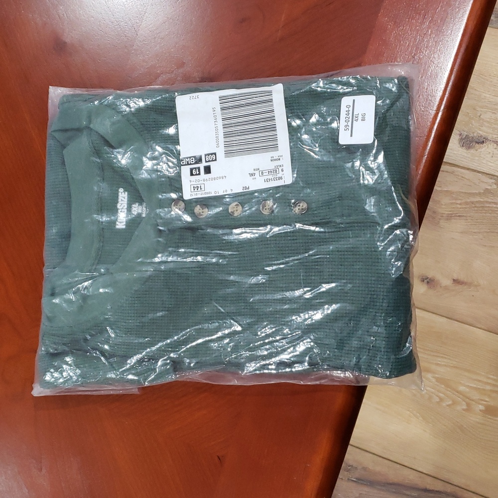 KingSize Green Henley Shirt , Big &Tall, Waffle Knit